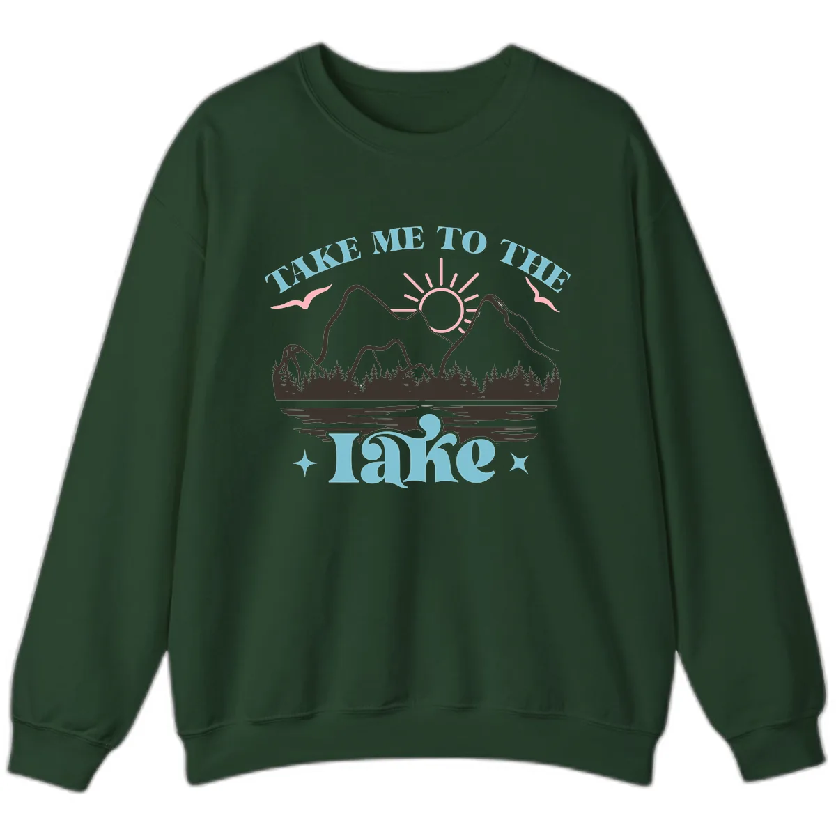 Take Me To The Lake Mountain Graphic Sweatshirt in Forest Green