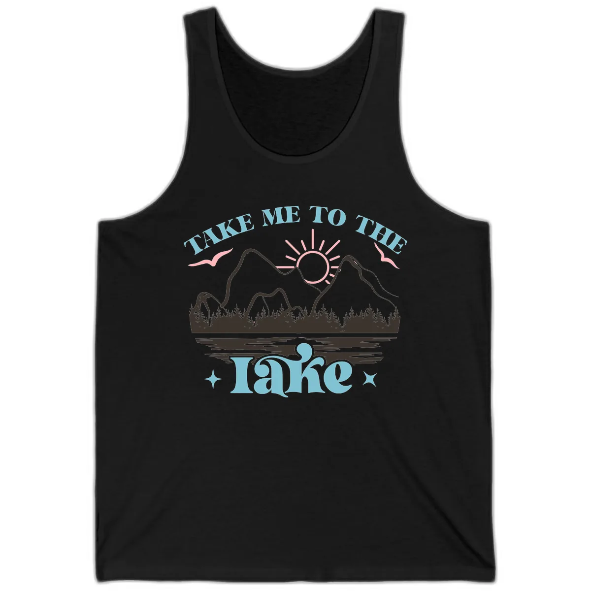 Take Me To The Lake Mountain Graphic Tank in Black