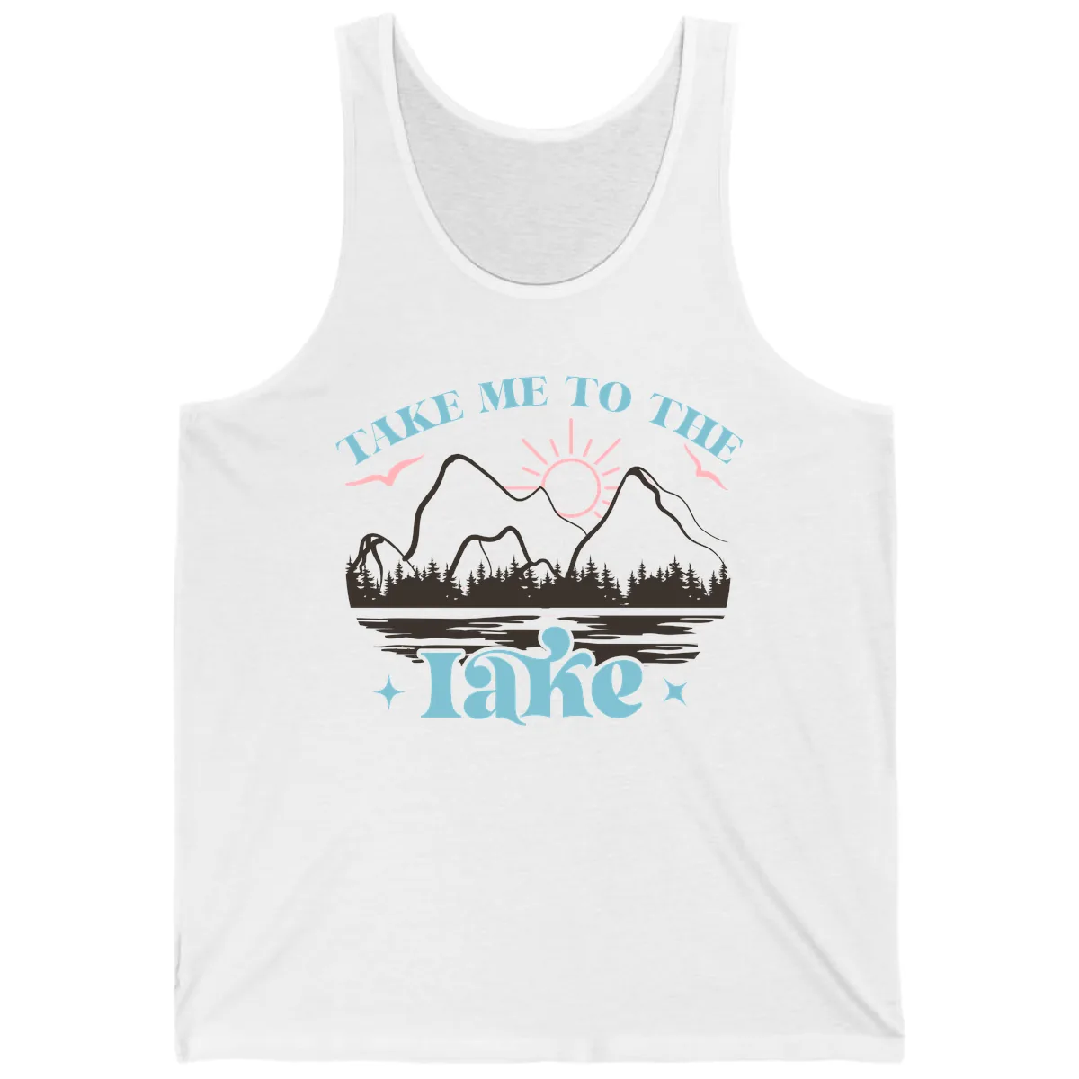 Take Me To The Lake Mountain Graphic Tank in White