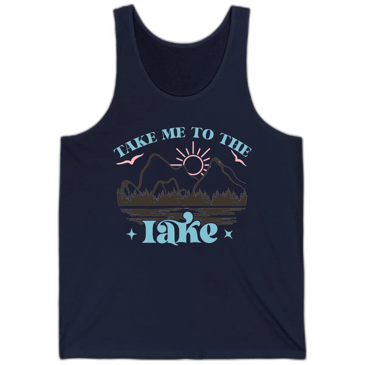 Take Me To The Lake Mountain Graphic Tank in Navy