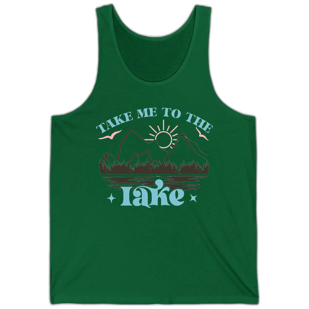 Take Me To The Lake Mountain Graphic Tank in Kelly