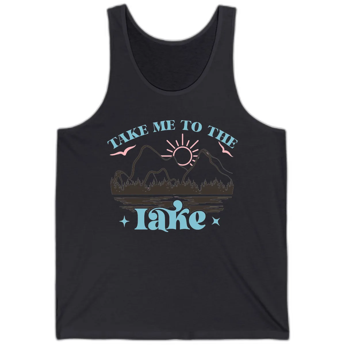 Take Me To The Lake Mountain Graphic Tank in Dark Grey