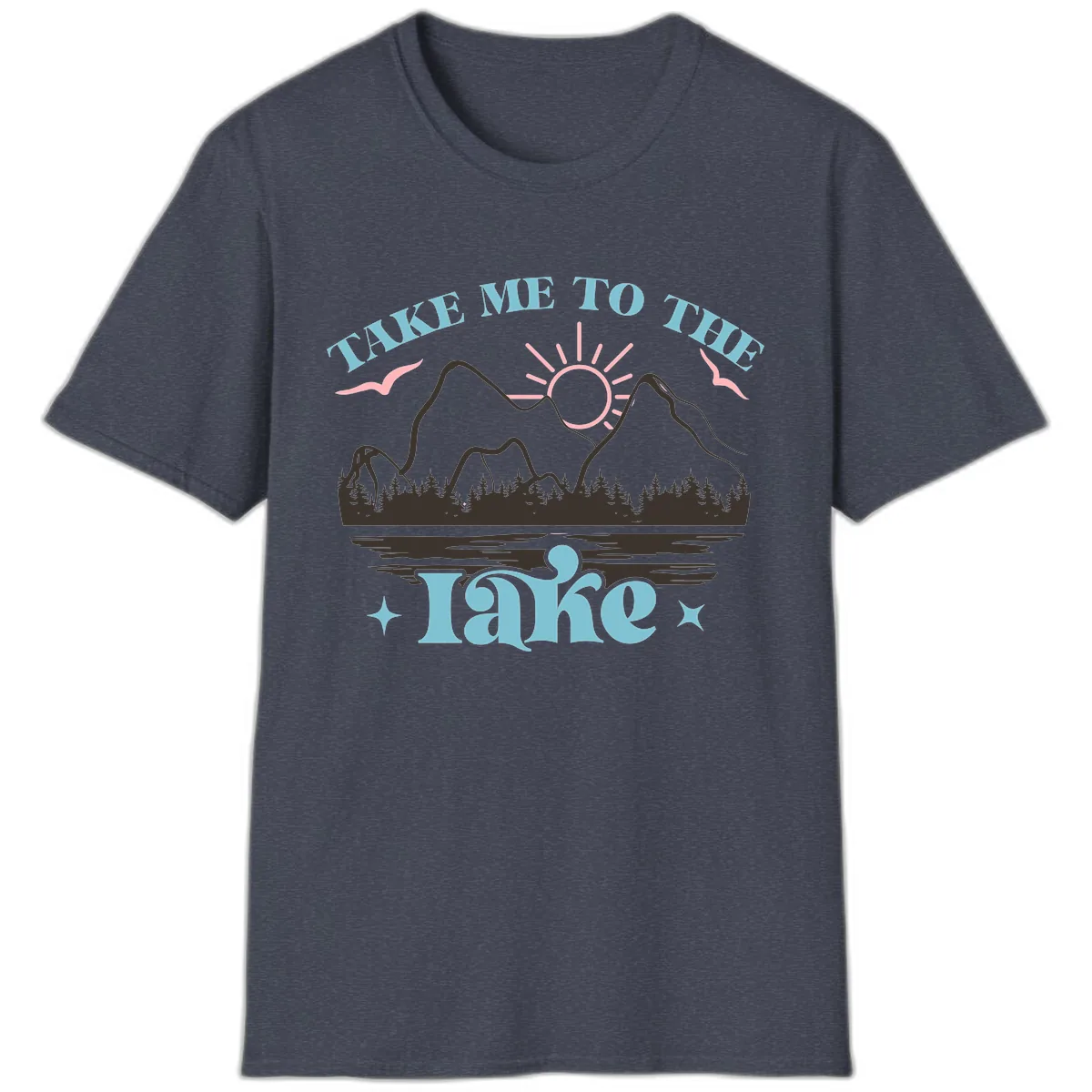 Take Me To The Lake Mountain Graphic T-Shirt in Heather Navy