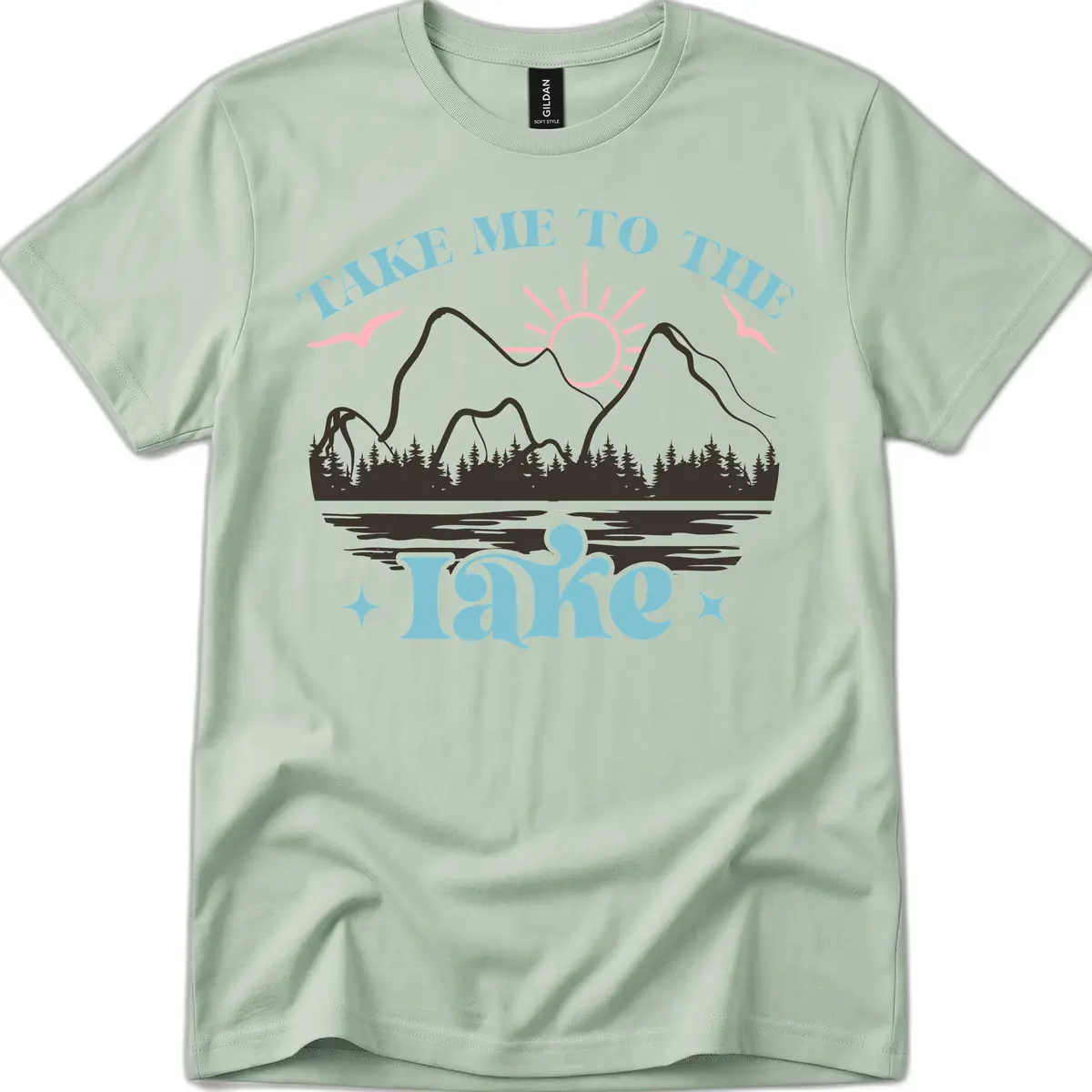 Take Me To The Lake Mountain Graphic T-Shirt in Sage