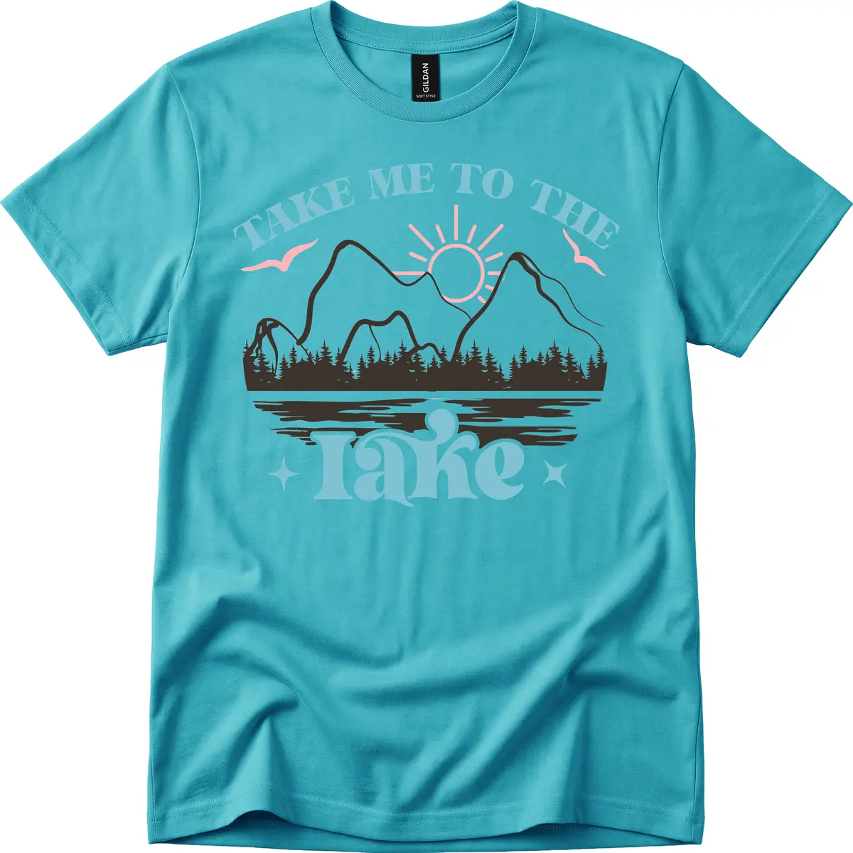 Take Me To The Lake Mountain Graphic T-Shirt in Tropical Blue
