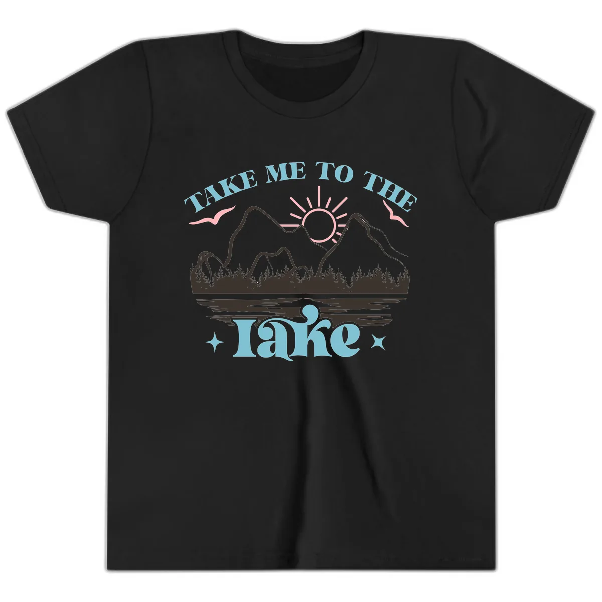 Take Me To The Lake Mountain Graphic Youth T-Shirt in Black