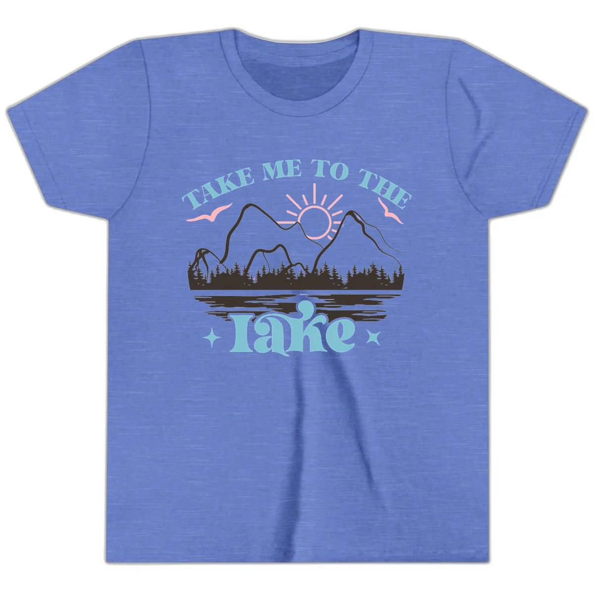 Take Me To The Lake Mountain Graphic Youth T-Shirt in Heather Columbia Blue