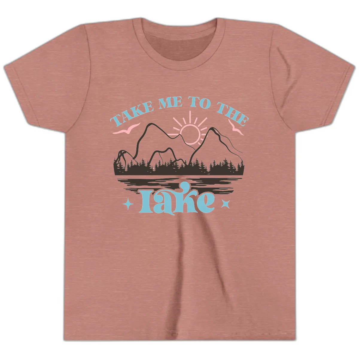 Take Me To The Lake Mountain Graphic Youth T-Shirt in Heather Mauve