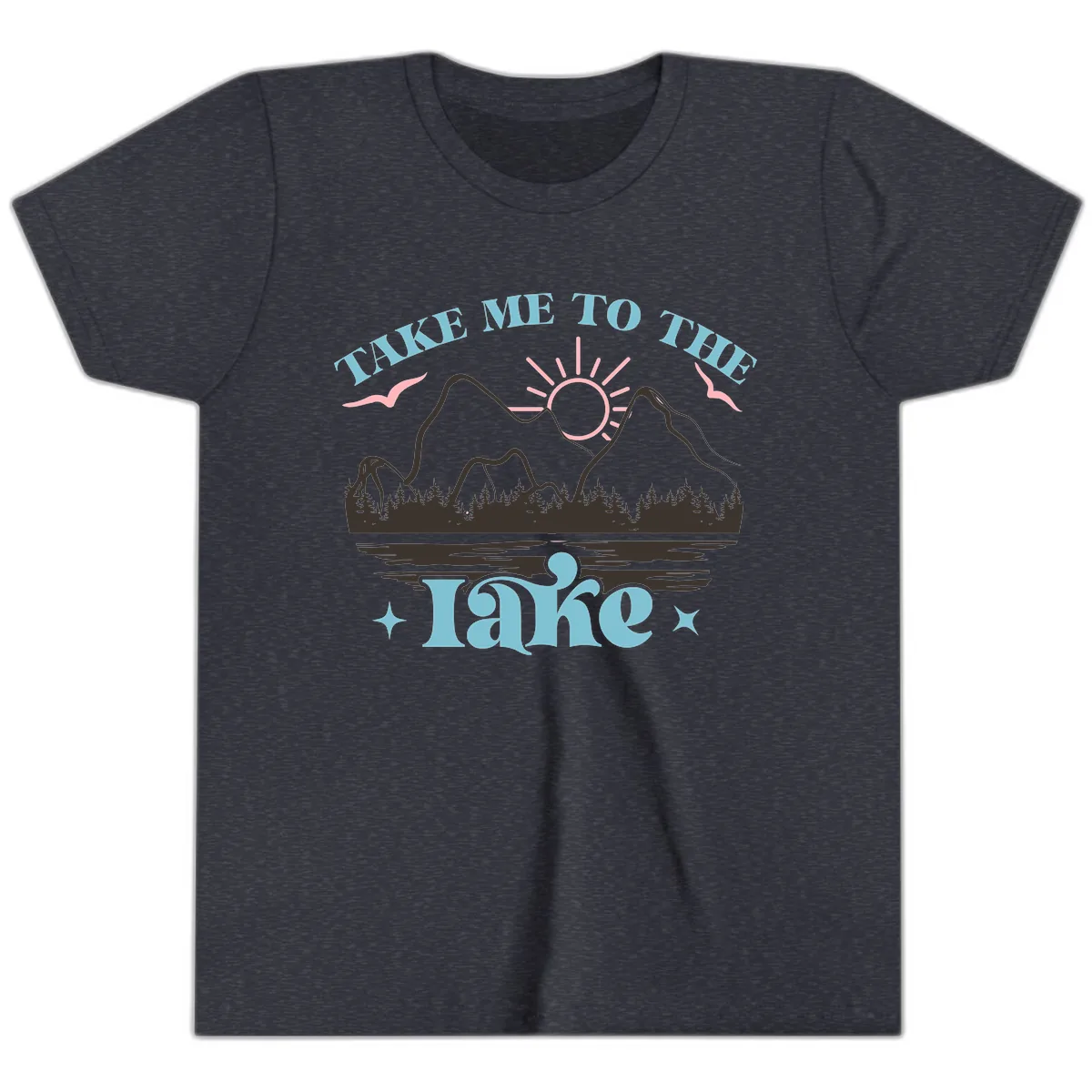 Take Me To The Lake Mountain Graphic Youth T-Shirt in Heather Navy