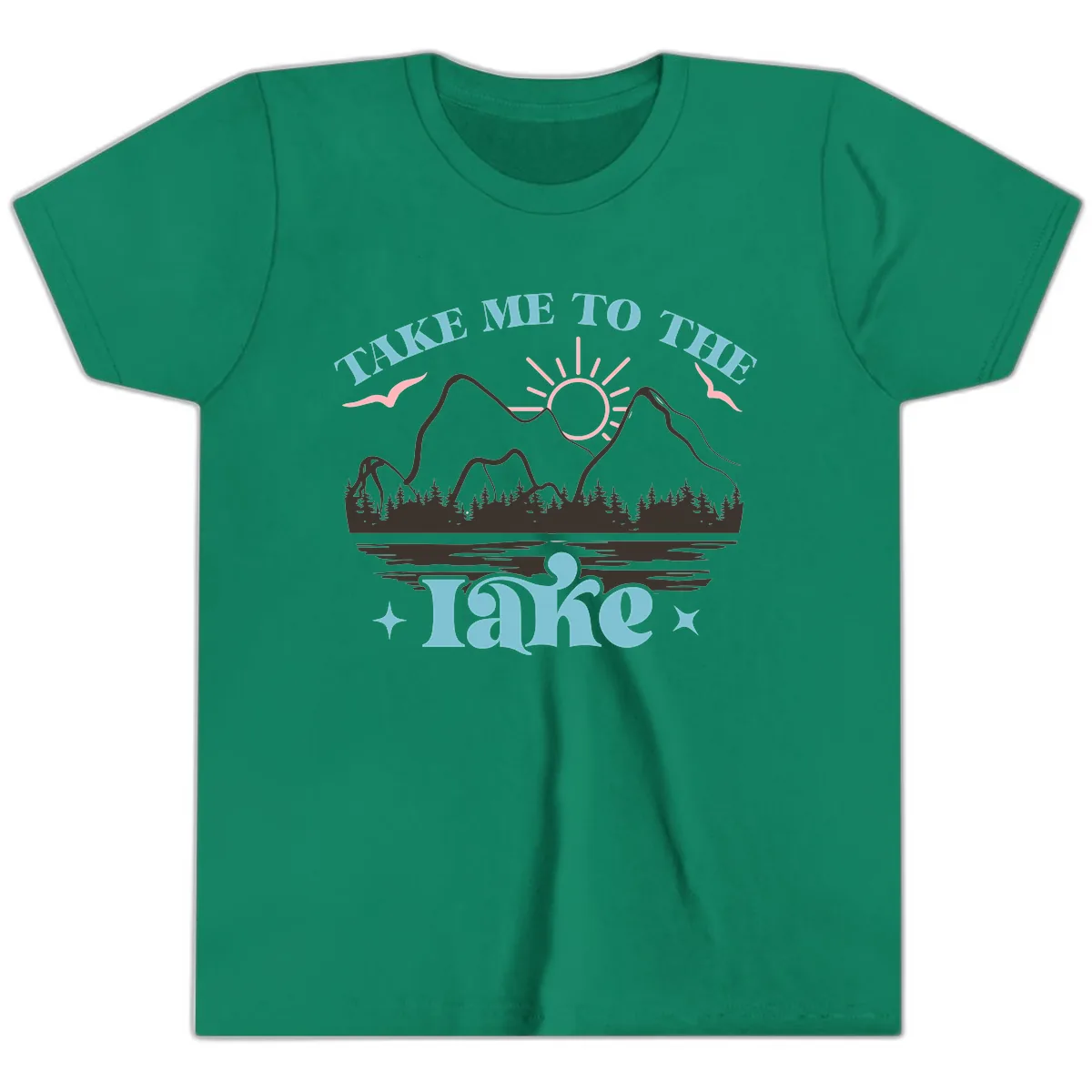 Take Me To The Lake Mountain Graphic Youth T-Shirt in Kelly