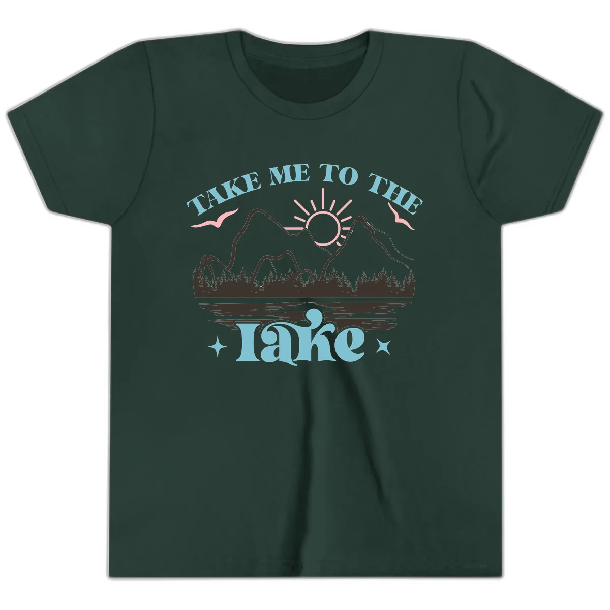 Take Me To The Lake Mountain Graphic Youth T-Shirt in Forest