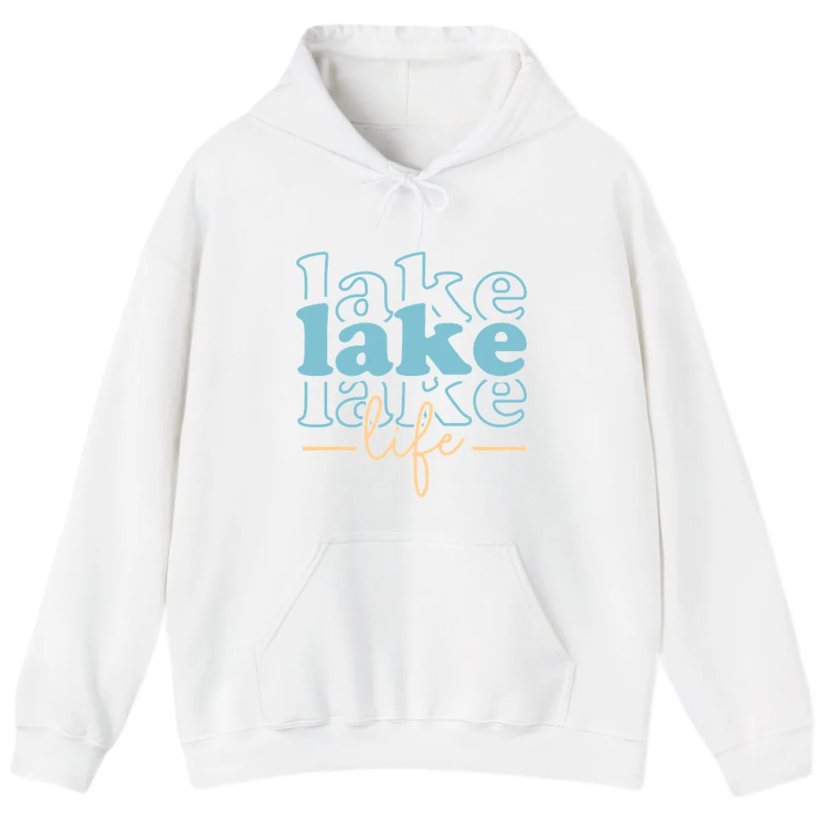 Lake Life Retro Typography Design Hoodie in White