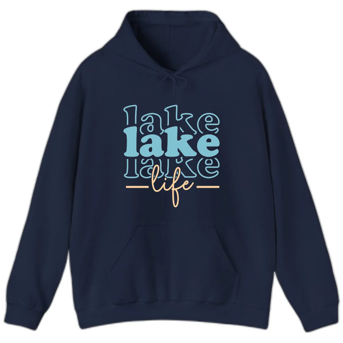 Lake Life Retro Typography Design Hoodie in Navy