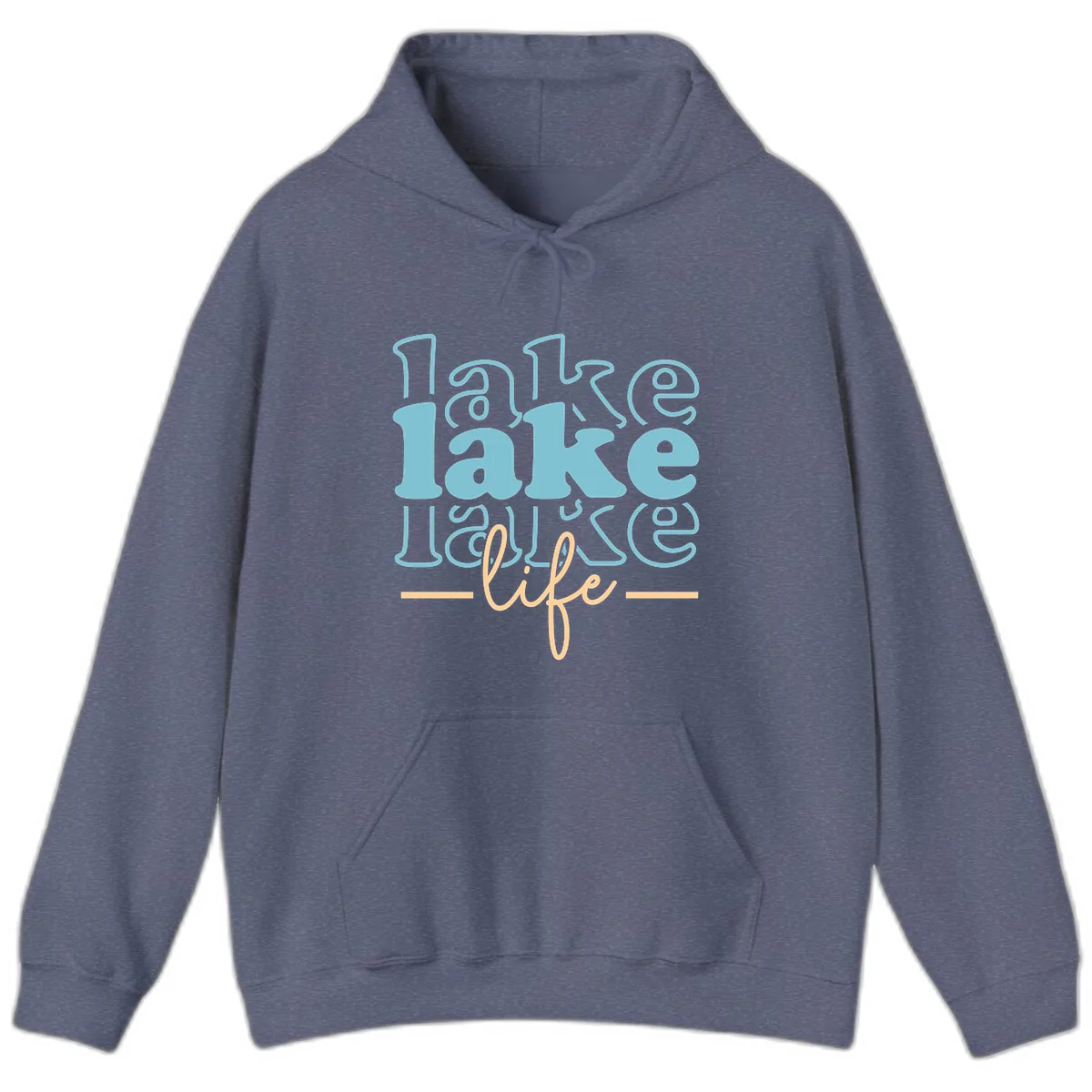 Lake Life Retro Typography Design Hoodie in Heather Navy