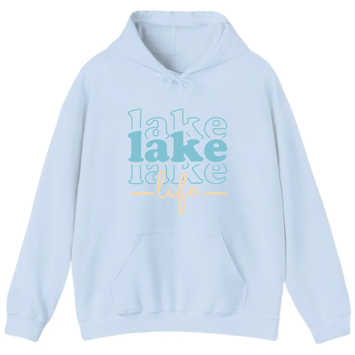 Lake Life Retro Typography Design Hoodie in Light Blue