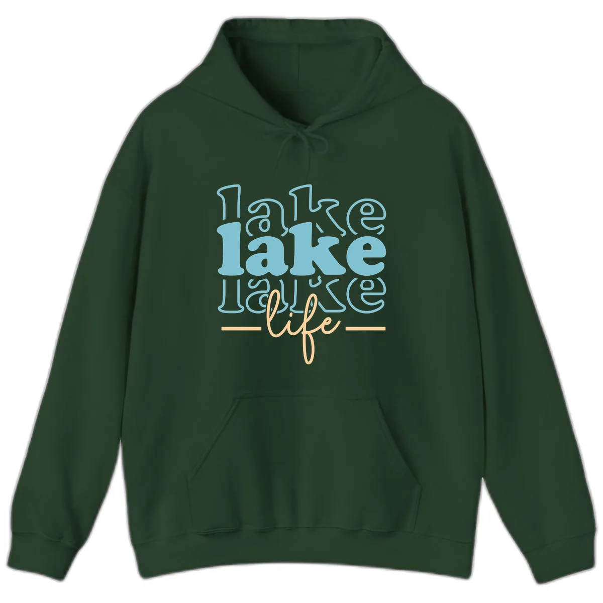Lake Life Retro Typography Design Hoodie in Forest Green