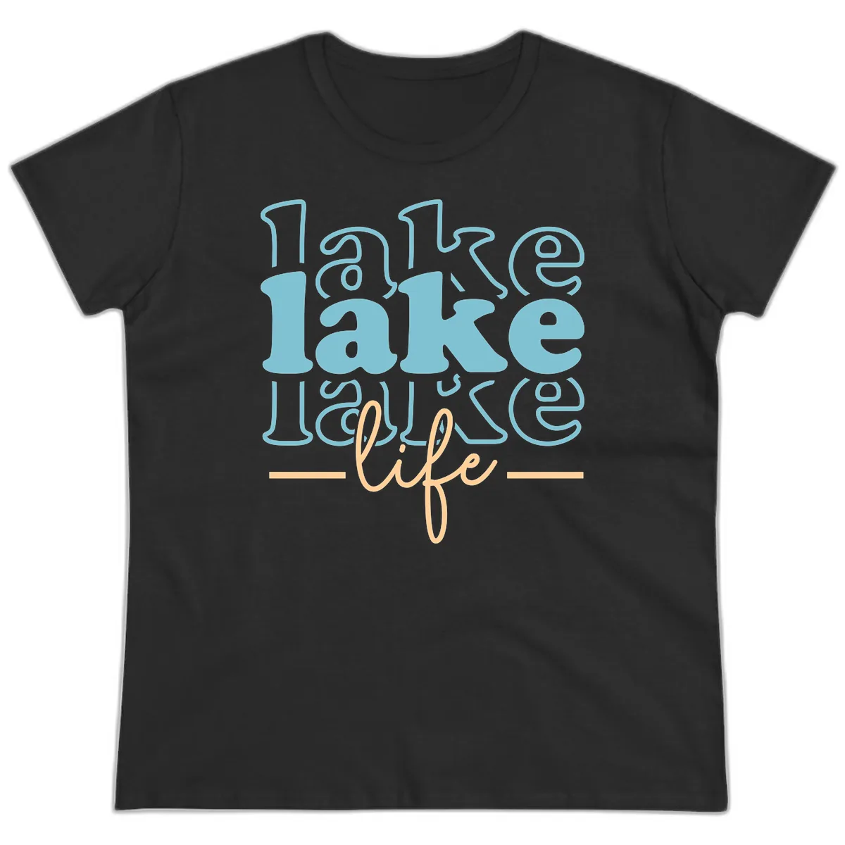 Lake Life Retro Typography Design Ladies Tee in Black