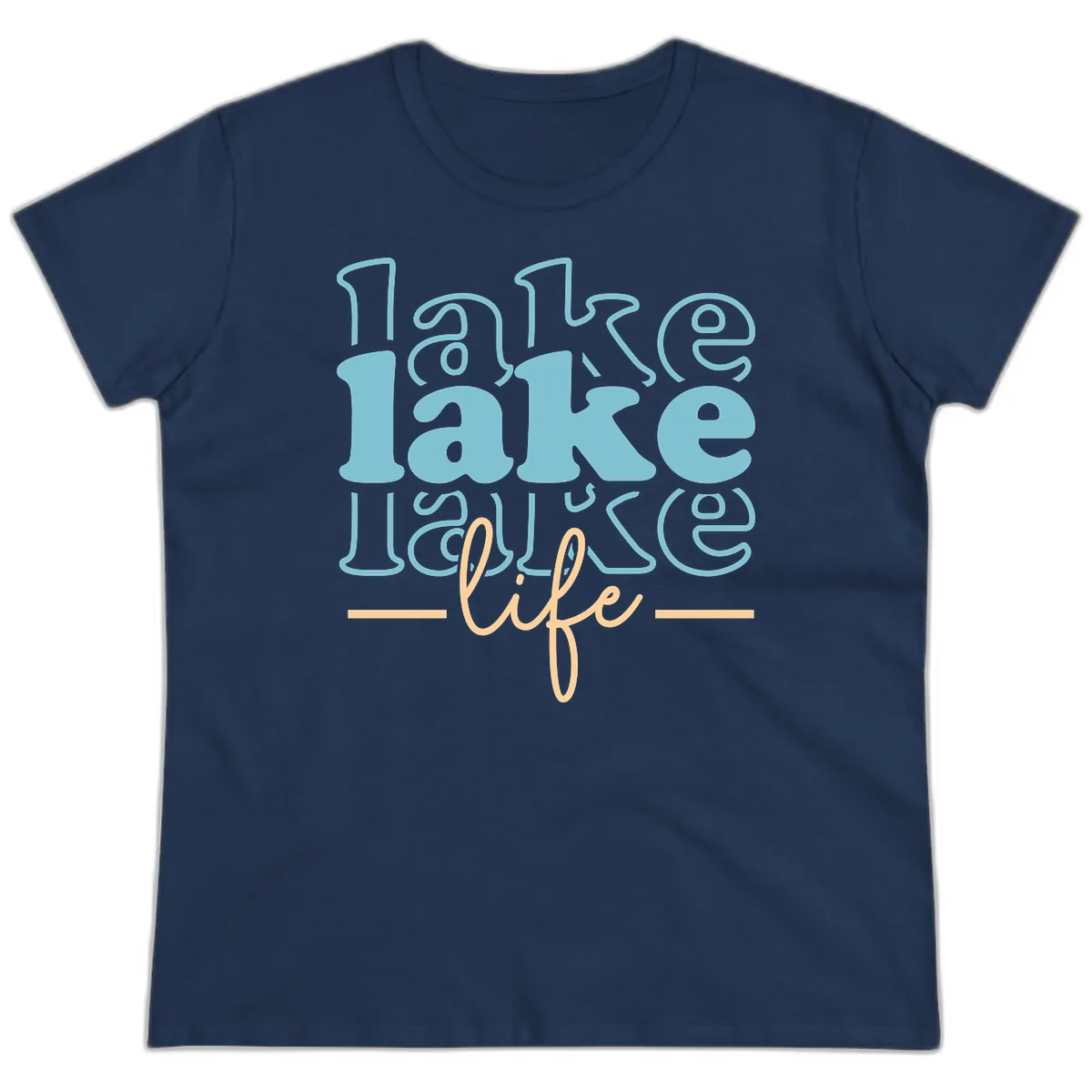 Lake Life Retro Typography Design Ladies Tee in Navy