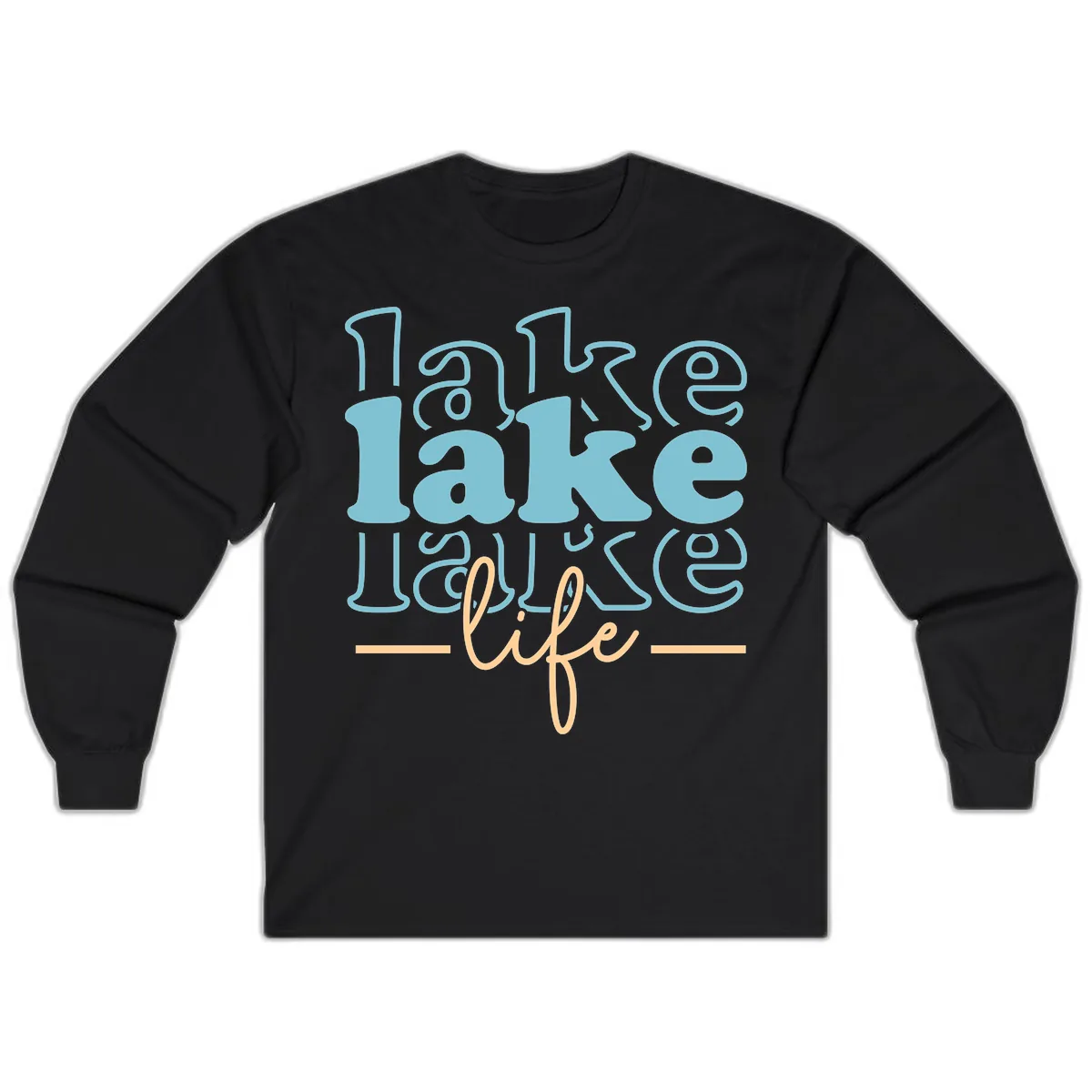 Lake Life Retro Typography Design Long Sleeve in Black