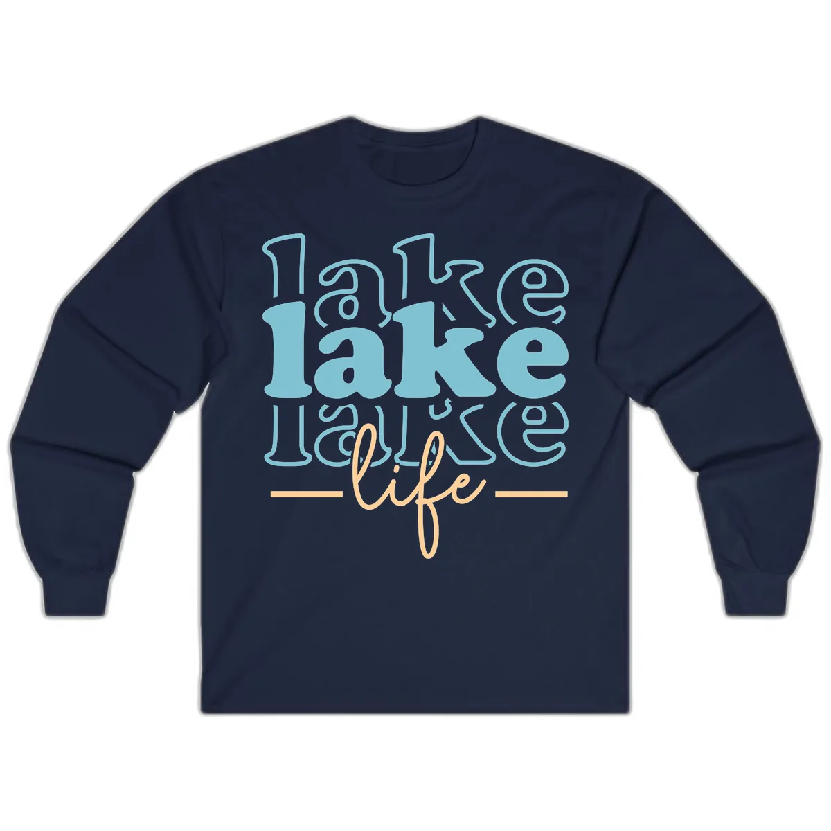 Lake Life Retro Typography Design Long Sleeve in Navy