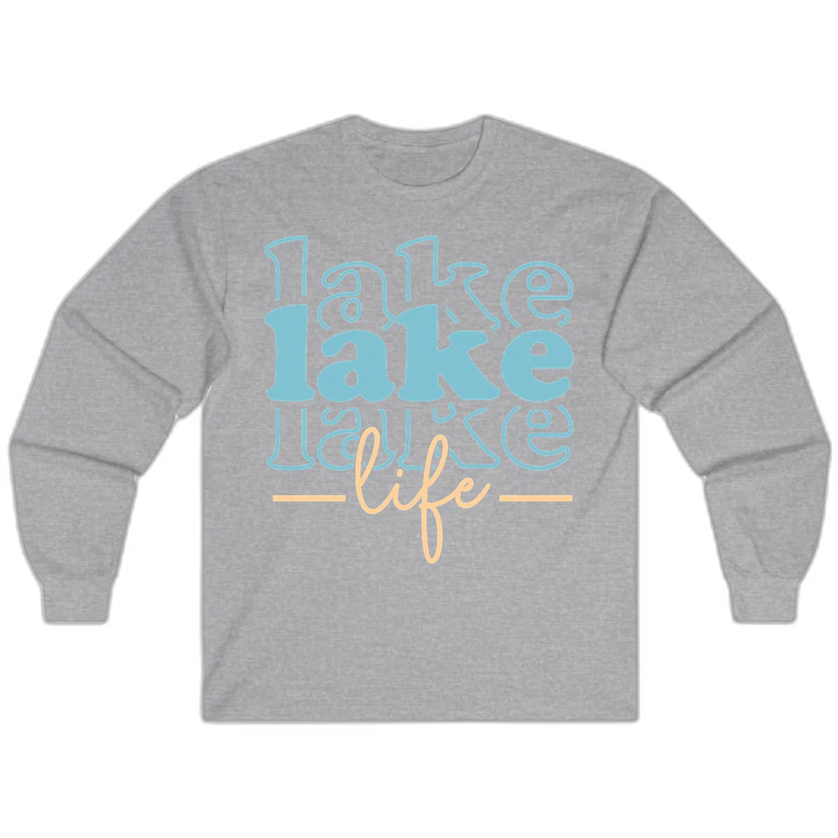 Lake Life Retro Typography Design Long Sleeve in Sport Grey