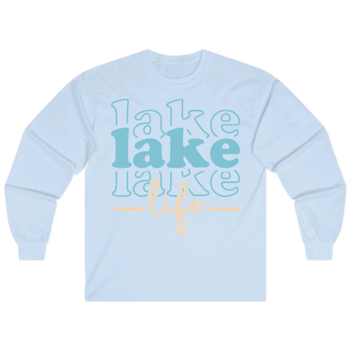 Lake Life Retro Typography Design Long Sleeve in Light Blue