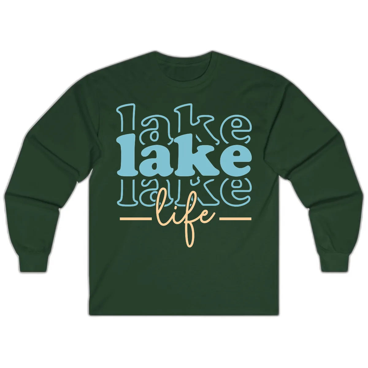 Lake Life Retro Typography Design Long Sleeve in Forest Green