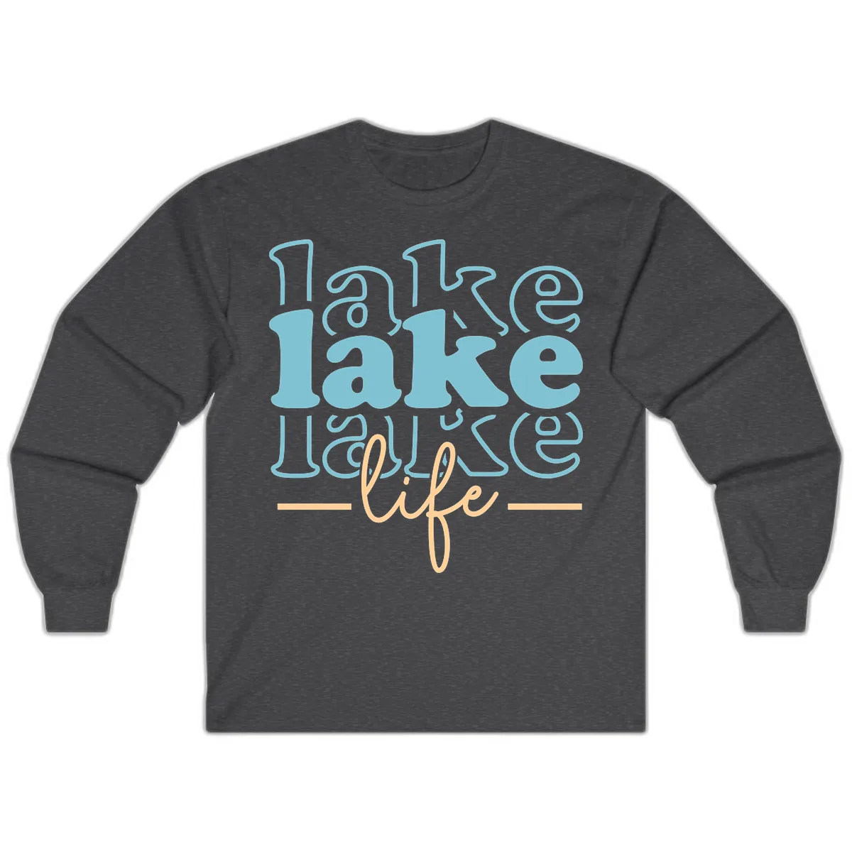Lake Life Retro Typography Design Long Sleeve in Dark Heather