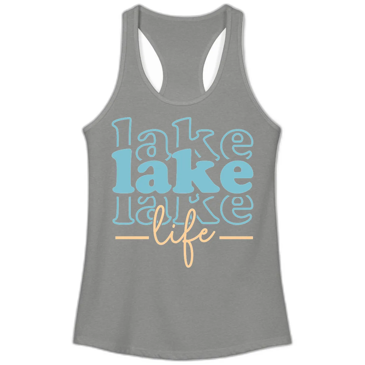 Lake Life Retro Typography Design Ladies Tank in Heather Grey