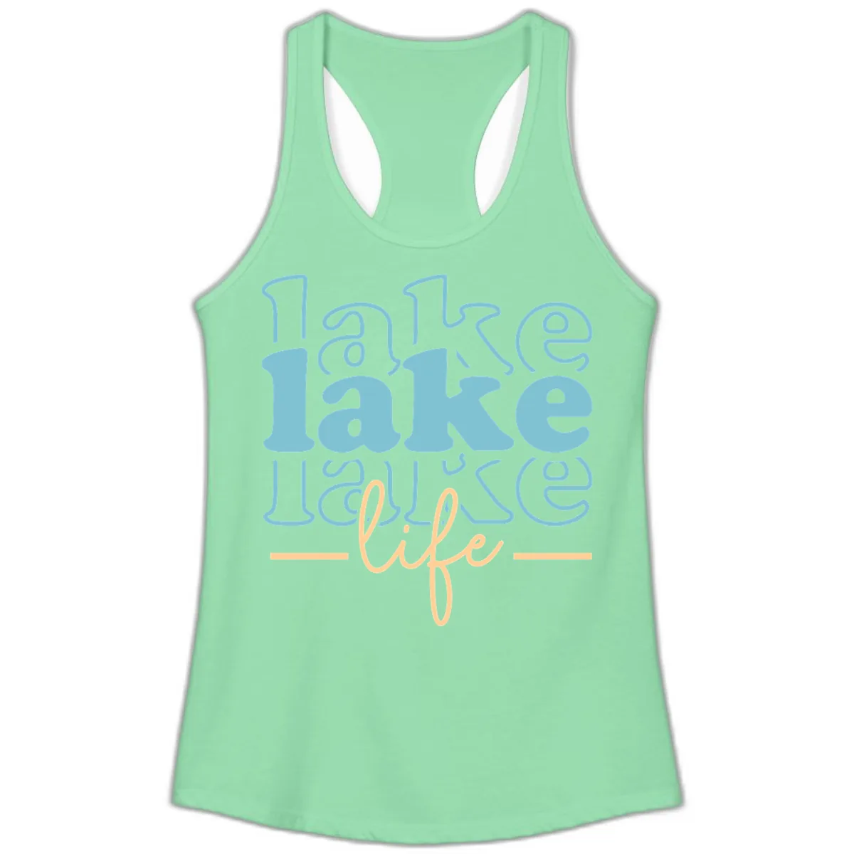 Lake Life Retro Typography Design Ladies Tank in Solid Mint