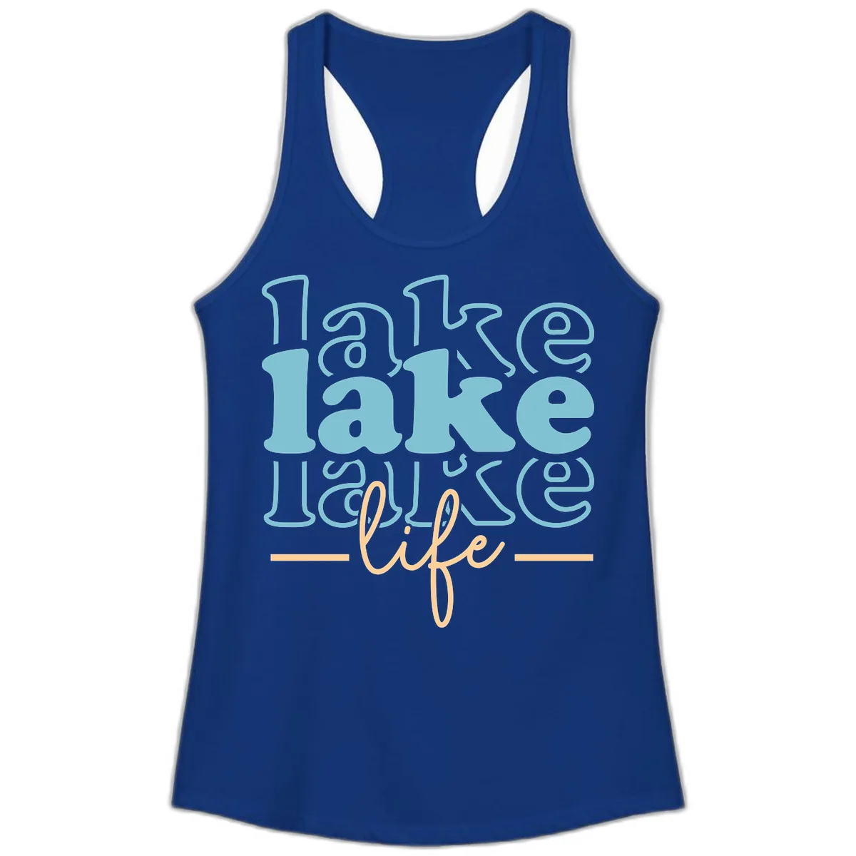 Lake Life Retro Typography Design Ladies Tank in Solid Royal