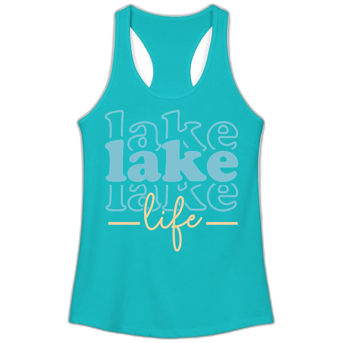 Lake Life Retro Typography Design Ladies Tank in Tahiti Blue
