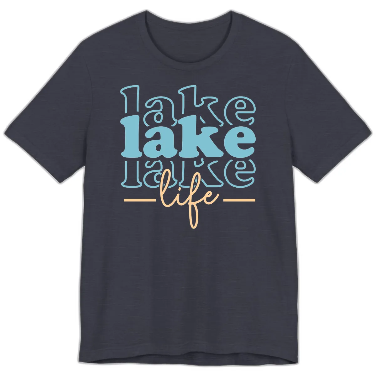 Lake Life Retro Typography Design Premium T-Shirt in Heather Midnight Navy