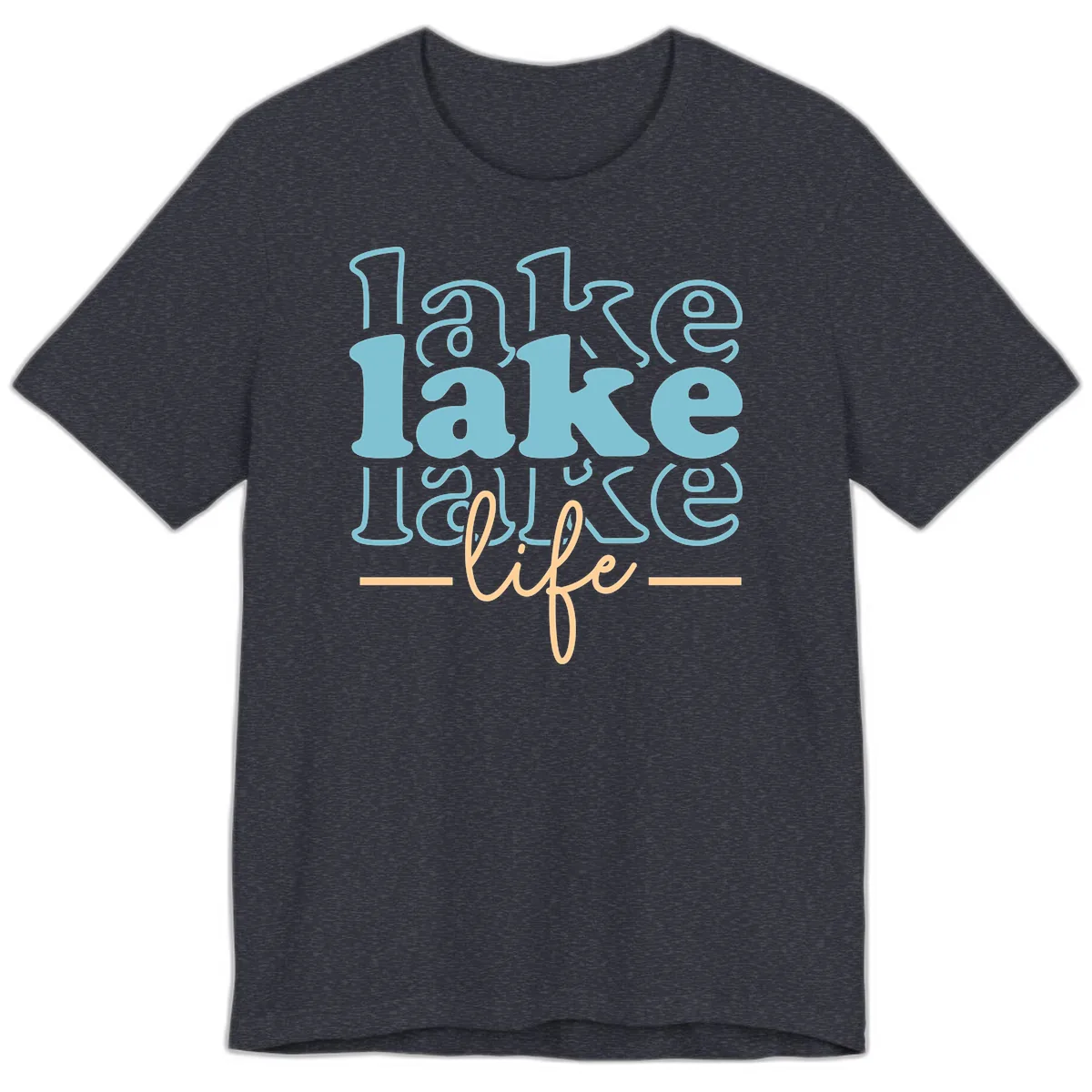 Lake Life Retro Typography Design Premium T-Shirt in Heather Navy