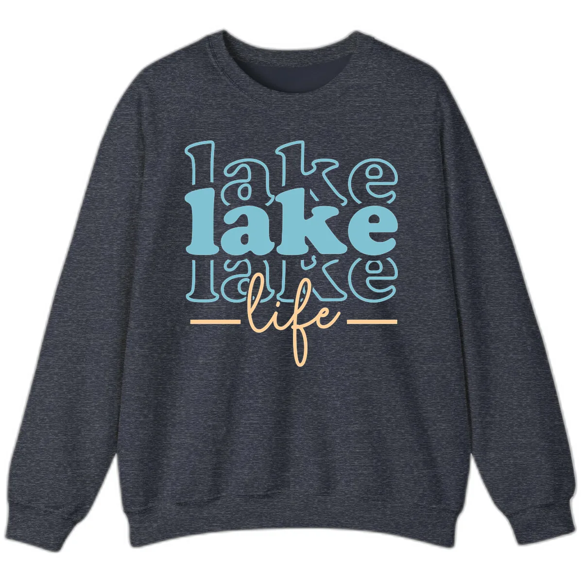 Lake Life Retro Typography Design Sweatshirt in Heather Sport Dark Navy