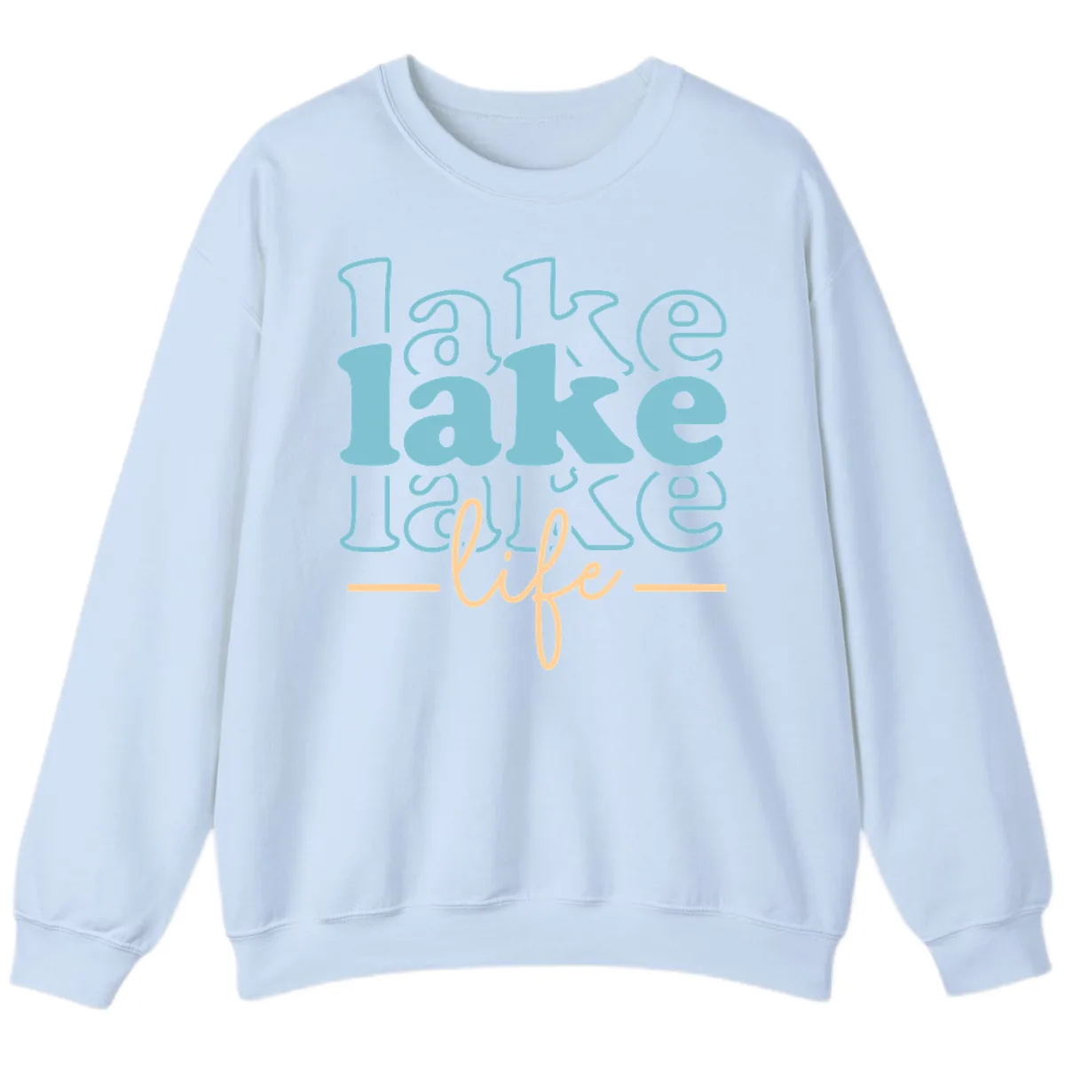 Lake Life Retro Typography Design Sweatshirt in Light Blue