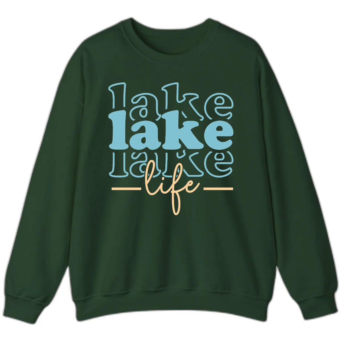 Lake Life Retro Typography Design Sweatshirt in Forest Green