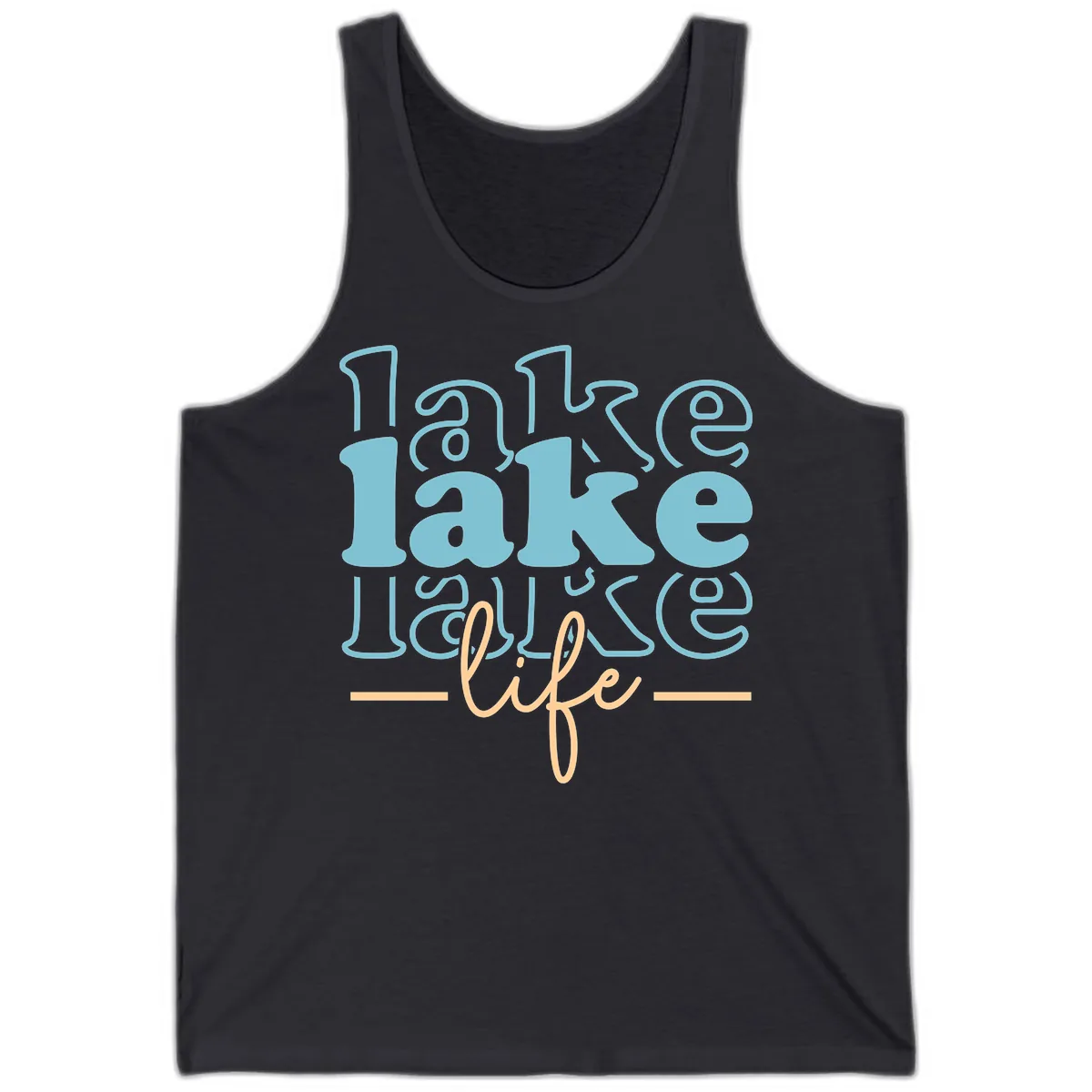 Lake Life Retro Typography Design Tank in Dark Grey
