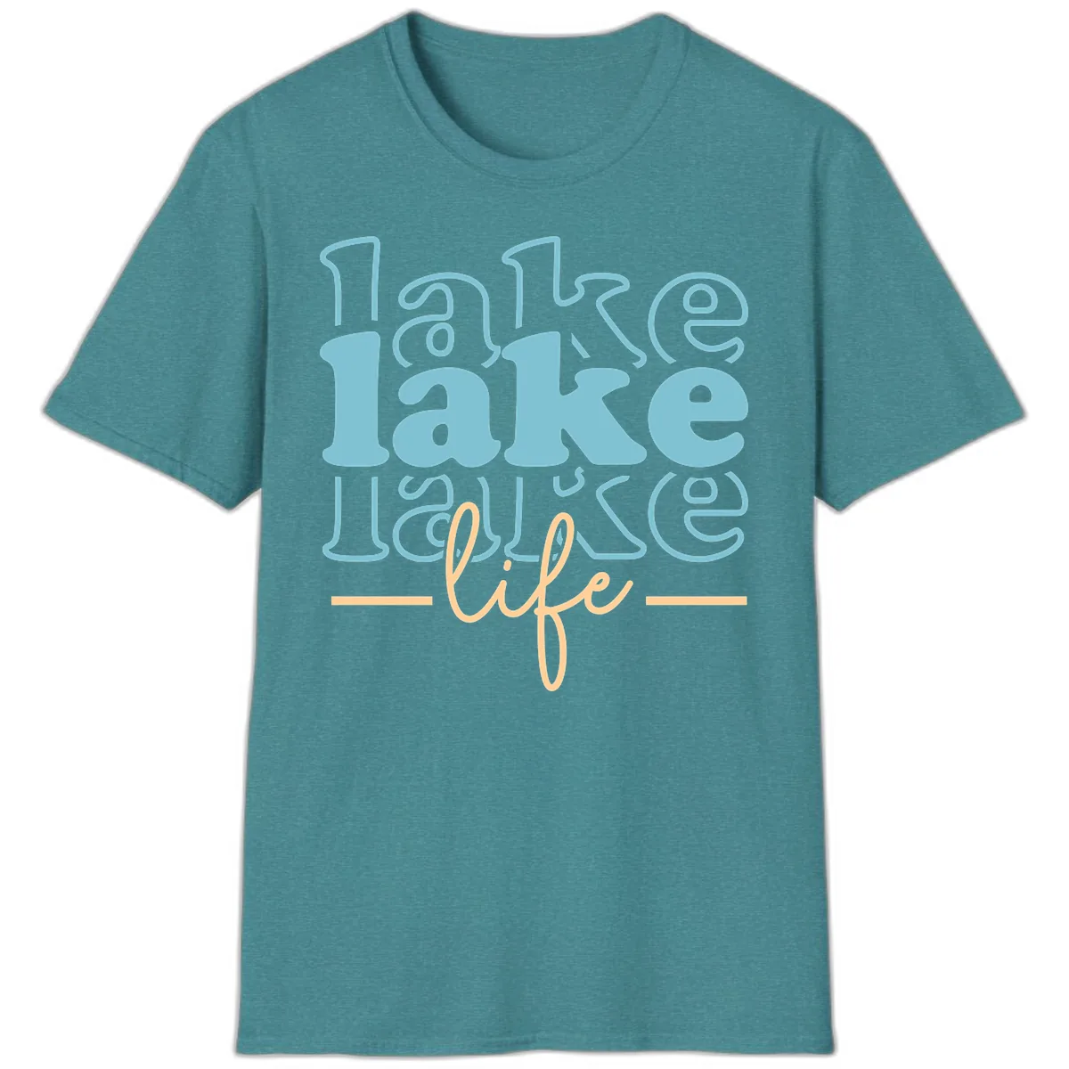 Lake Life Retro Typography Design T-Shirt in Heather Galapagos Blue