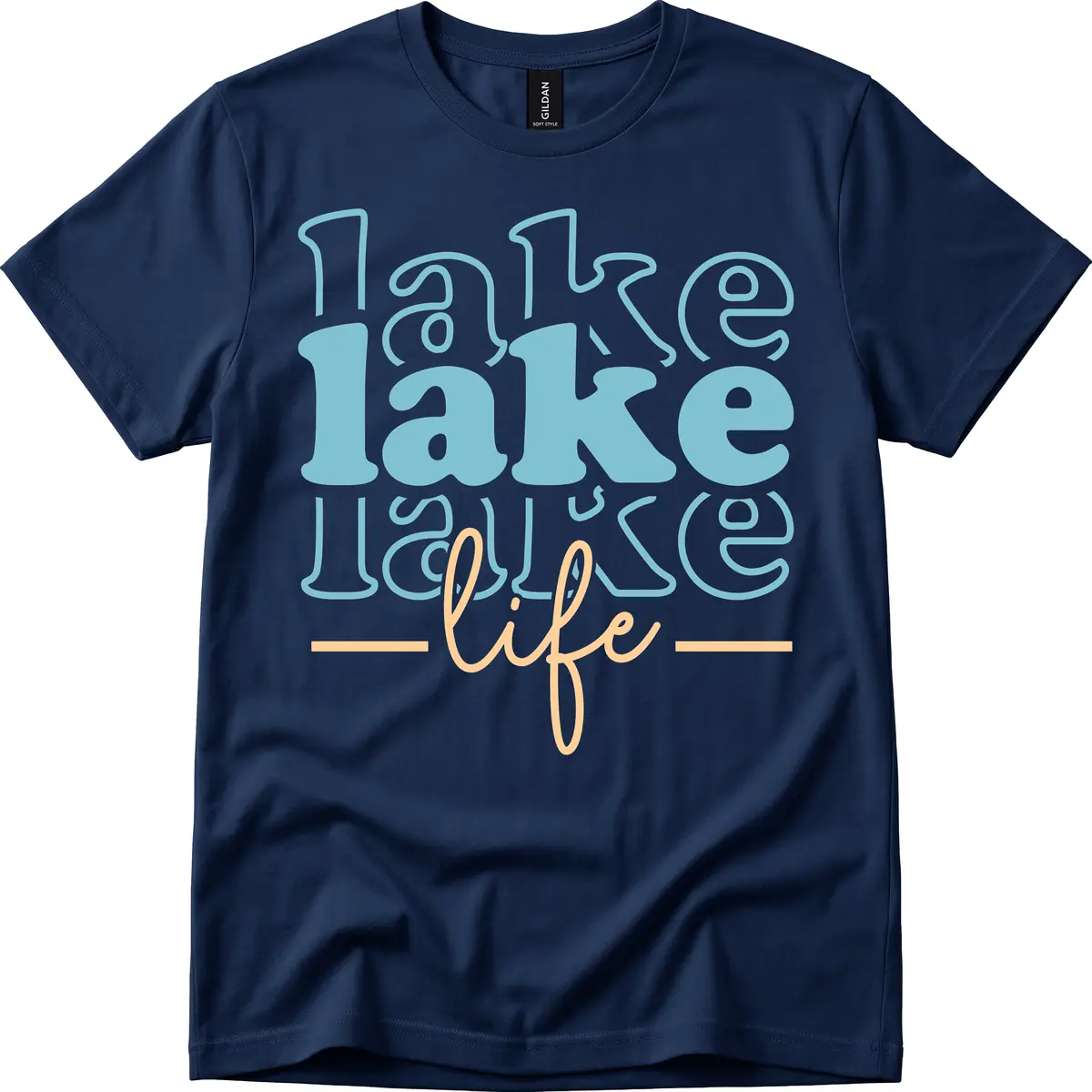 Lake Life Retro Typography Design T-Shirt in Navy