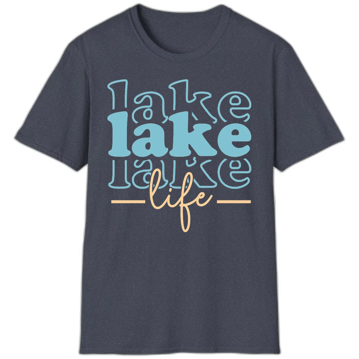 Lake Life Retro Typography Design T-Shirt in Heather Navy