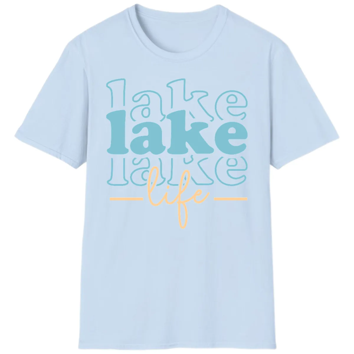 Lake Life Retro Typography Design T-Shirt in Light Blue