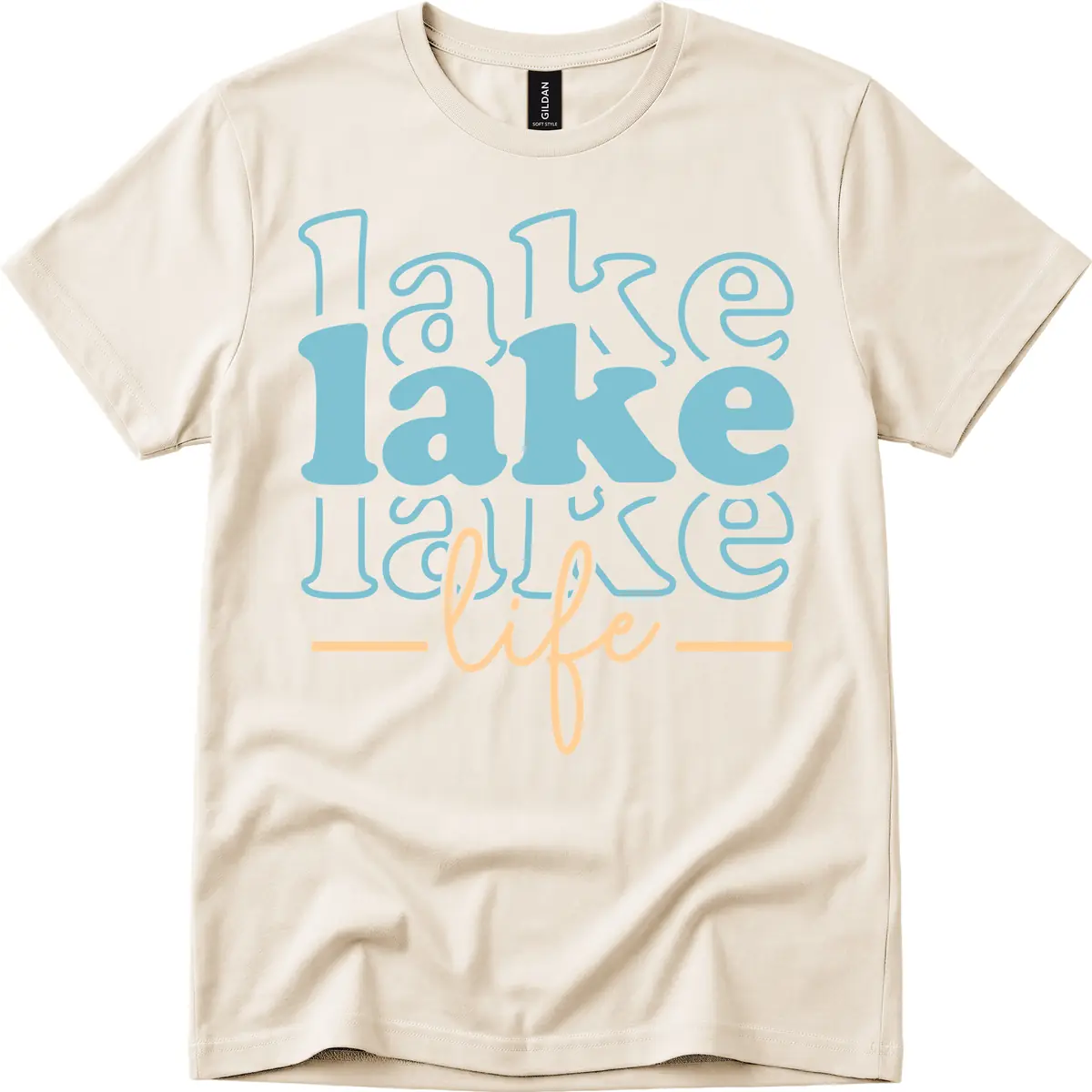 Lake Life Retro Typography Design T-Shirt in Natural