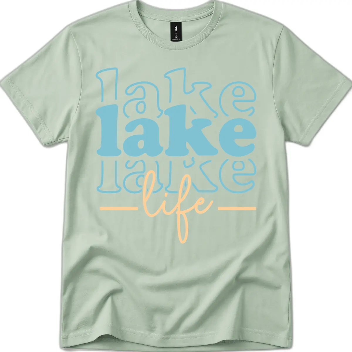 Lake Life Retro Typography Design T-Shirt in Sage