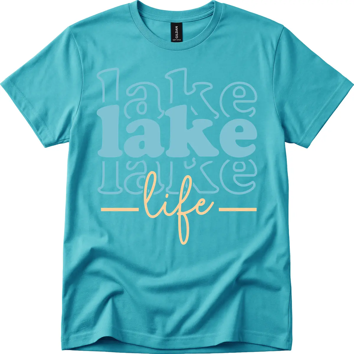 Lake Life Retro Typography Design T-Shirt in Tropical Blue