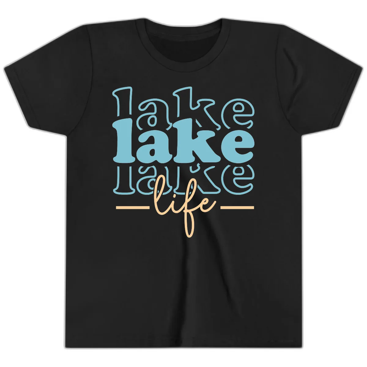 Lake Life Retro Typography Design Youth T-Shirt in Black