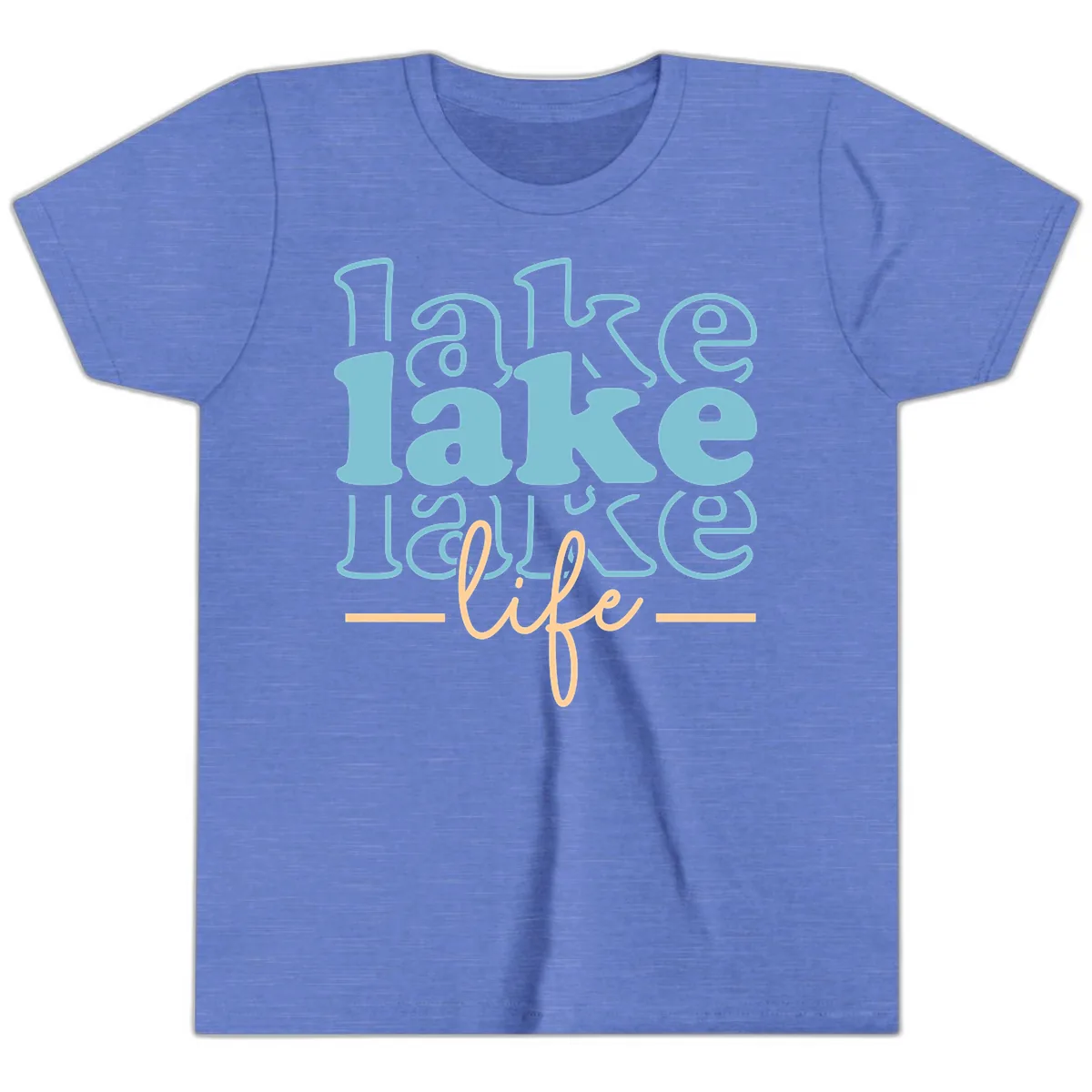 Lake Life Retro Typography Design Youth T-Shirt in Heather Columbia Blue
