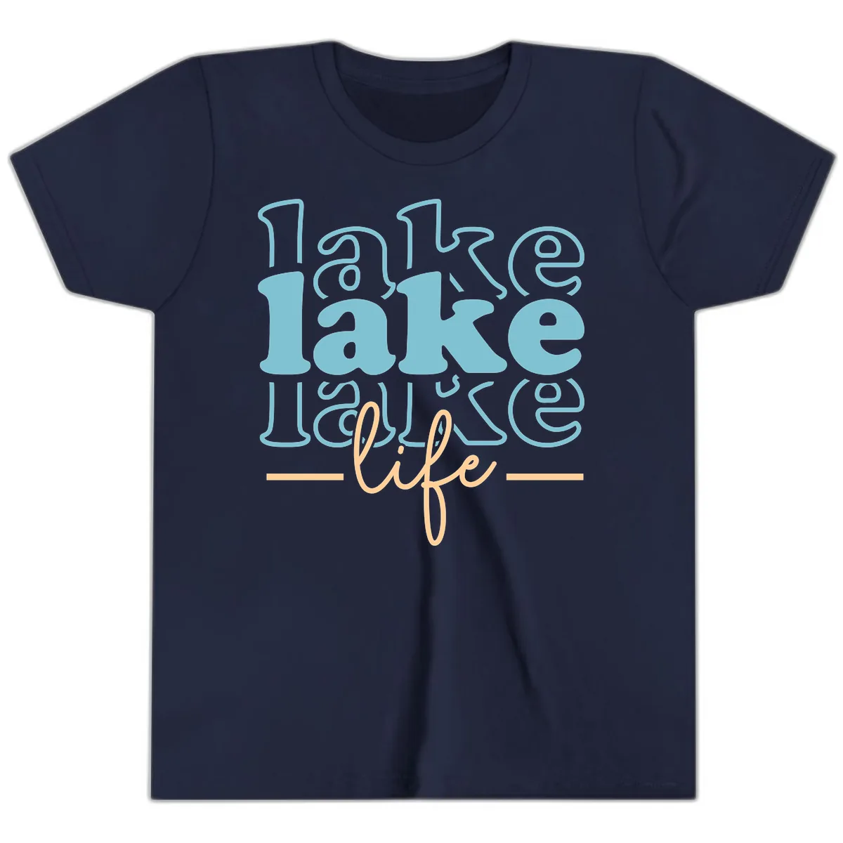 Lake Life Retro Typography Design Youth T-Shirt in Navy