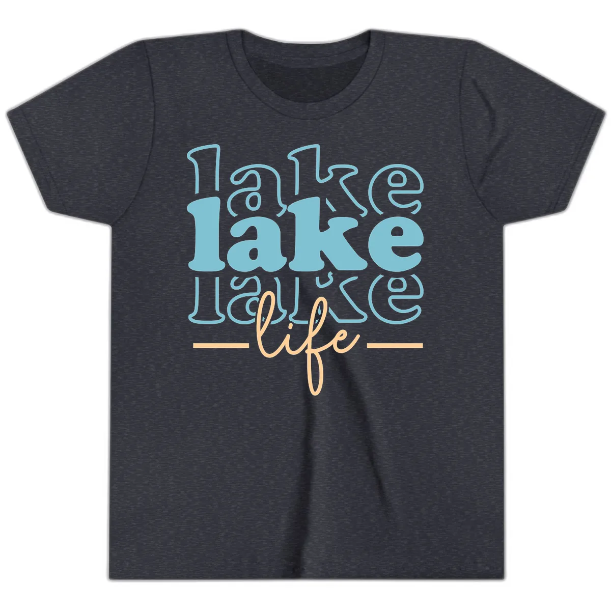 Lake Life Retro Typography Design Youth T-Shirt in Heather Navy