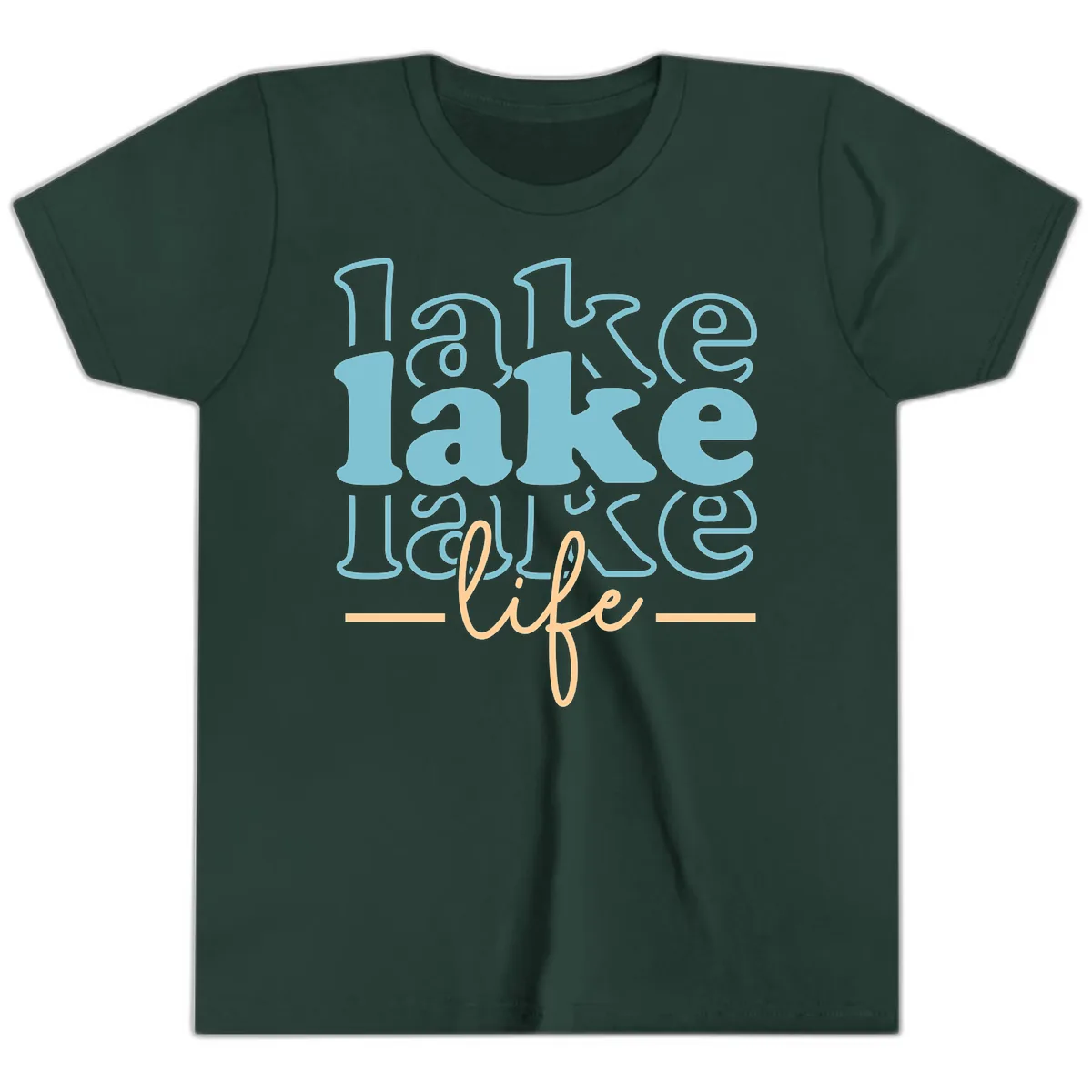 Lake Life Retro Typography Design Youth T-Shirt in Forest